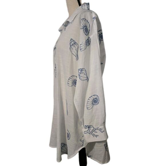 Women's Blue Island Blue/White Shells Top Tunic 100% Cotton Sz 3XL - Picture 3 of 7